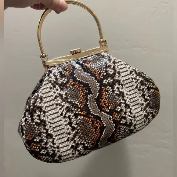 Unique Design! Genuine Cowhide Snake Skin Embossed Top Handle Bag/Crossbody - Picture 4 of 13